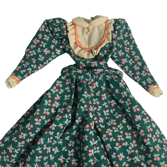 Vintage Pioneer Barbie Green Calico Ruffle Prarie Dress - Picture 2 of 7